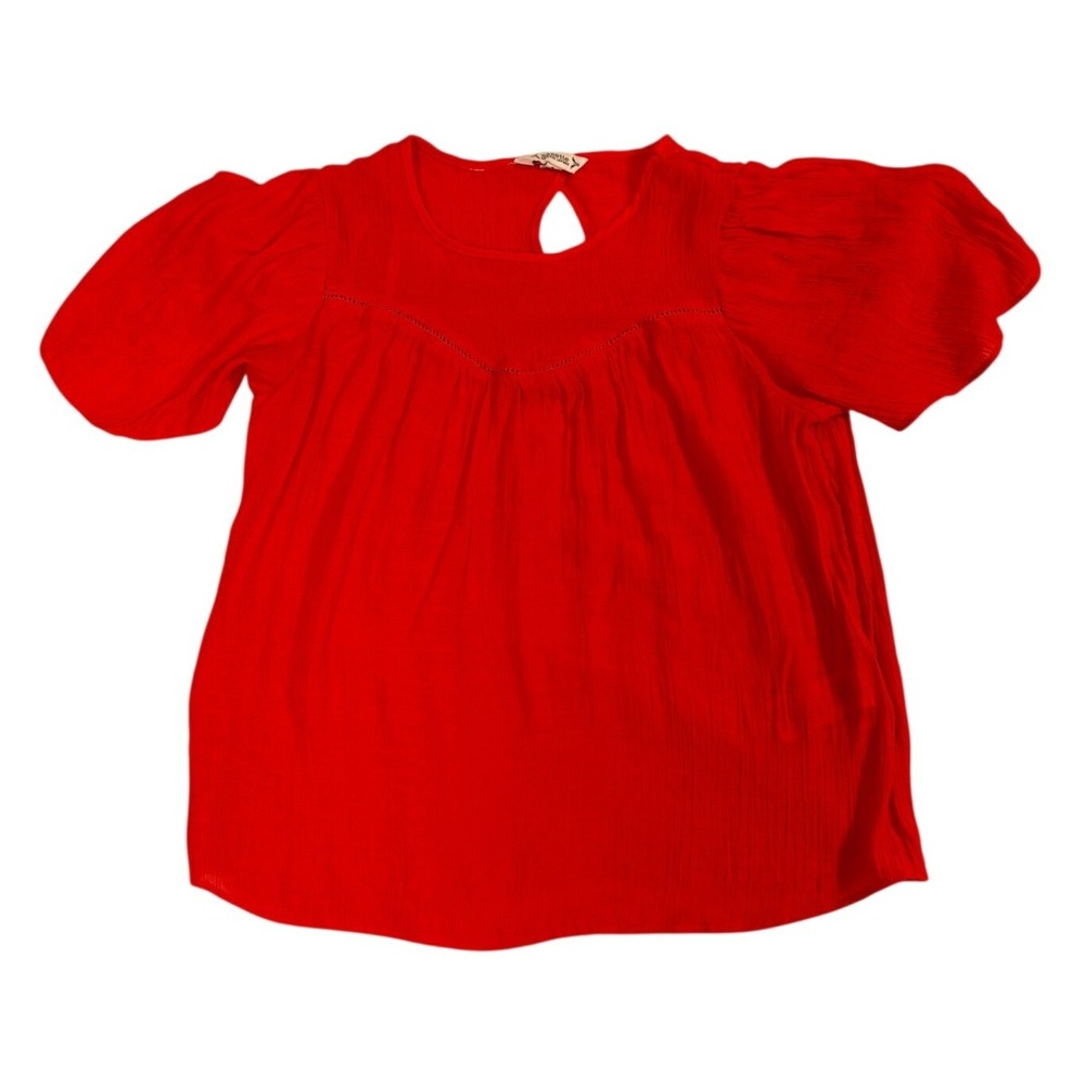 Nanette Lepore Red Puff Sleeve Gauze Blouse Keyhole Back Top Small